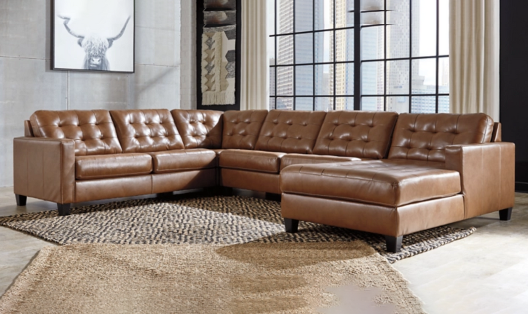 Ashley  Baskove Tufted Leather Sectional Sofa In Auburn