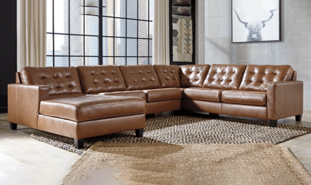 Ashley  Baskove Tufted Leather Sectional Sofa In Auburn