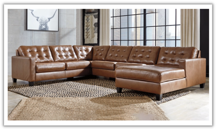 Ashley  Baskove Tufted Leather Sectional Sofa In Auburn