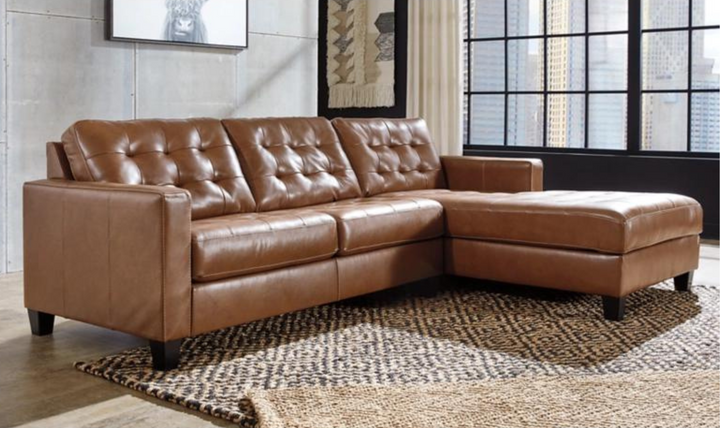 Ashley  Baskove Tufted Leather Sectional Sofa In Auburn