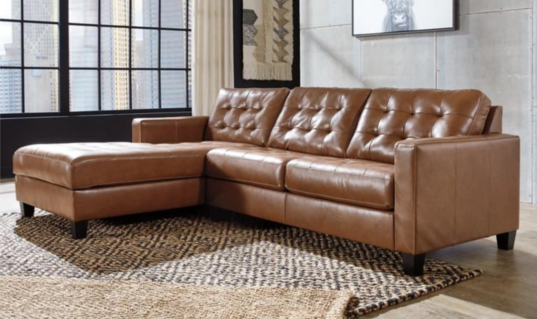 Ashley  Baskove Tufted Leather Sectional Sofa In Auburn