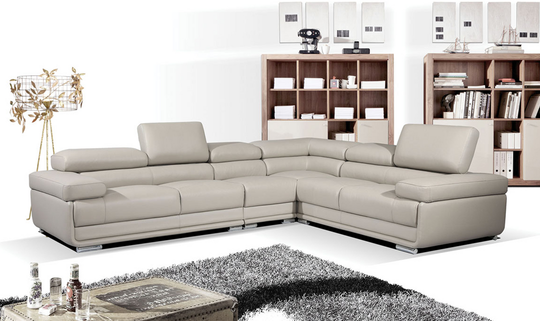 ESF Baxton L-Shaped Leather Sectional Sofa with Adjustable Headrest