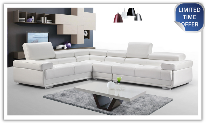 ESF Baxton L-Shaped Leather Sectional Sofa with Adjustable Headrest