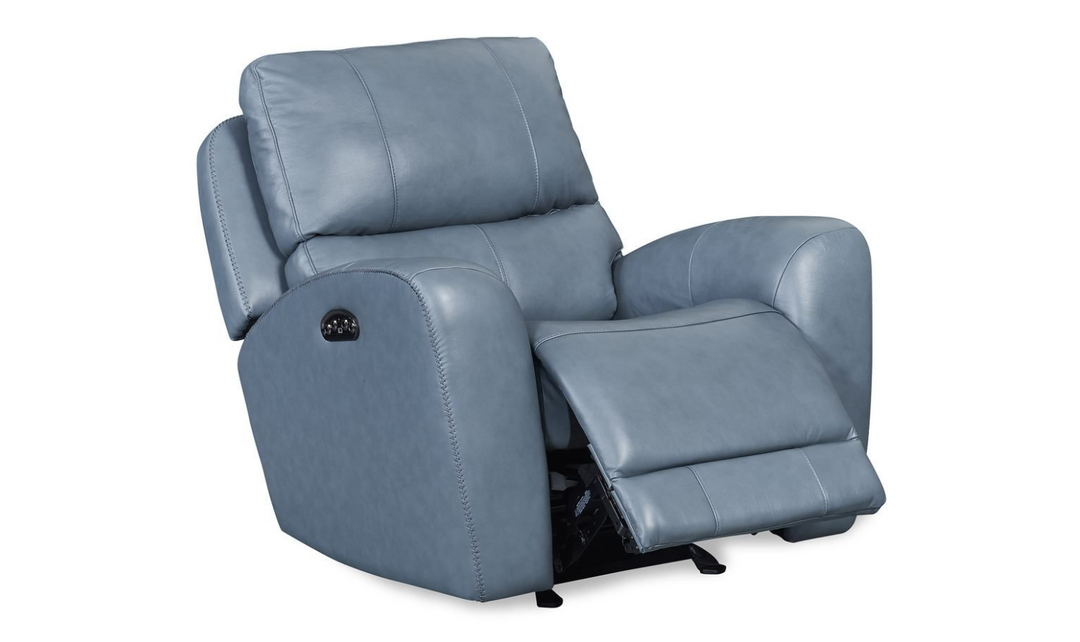 Bel Air Power Blue Leather Glider Recliner with Power Headrest-jennifer furniture