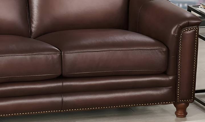 Belfast 2-Seater Leather Loveseat With Nailheads-Jennifer Furniture