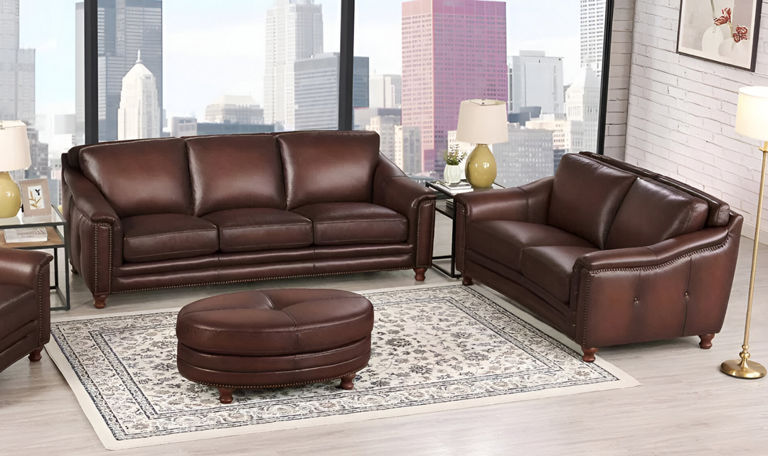 Belfast 2-Seater Leather Loveseat With Nailheads-Jennifer Furniture