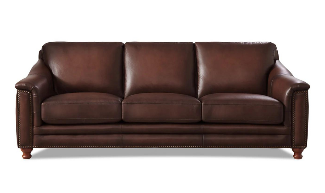 Belfast 3-Seater Leather Sofa With Nailheads-Jennifer Furniture