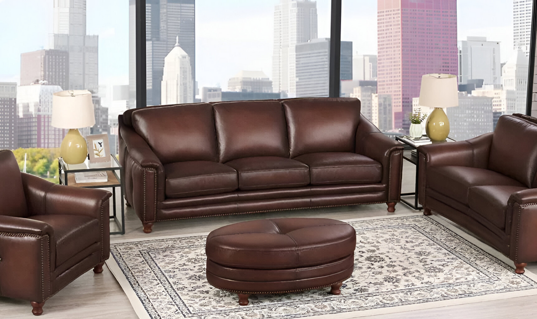 Belfast 3-Seater Leather Sofa With Nailheads-Jennifer Furniture