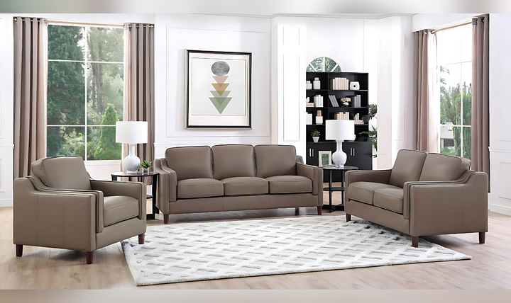 Bella Leather Living Room Set With Box Cushion