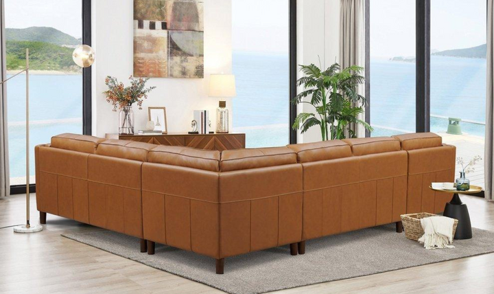 Bella Leather Sectional Sofa In Cognac Brown