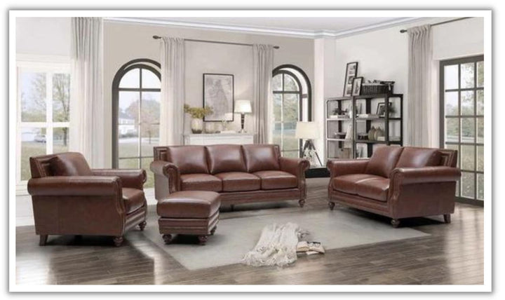 Leather Italia Butler Brown Leather Loveseat with Rolled Arm