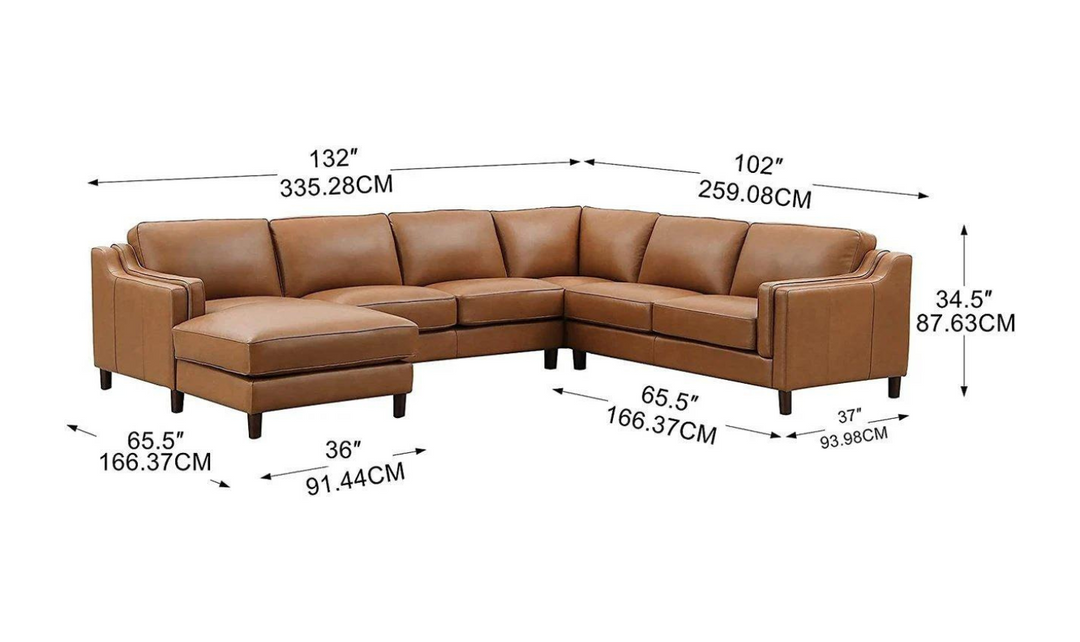 Bella U-Shape Leather Sectional Sofa with Chaise