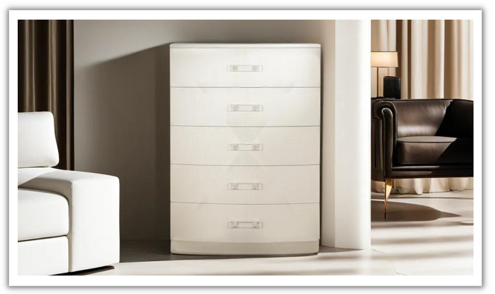 Bernhardt Axiom 5 Drawer Tall Chest in Linear White Finish