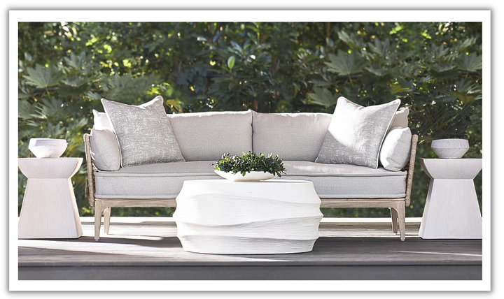 Bernhardt Catalonia 3-Seater Fabric Outdoor Wicker Sofa In Off-White