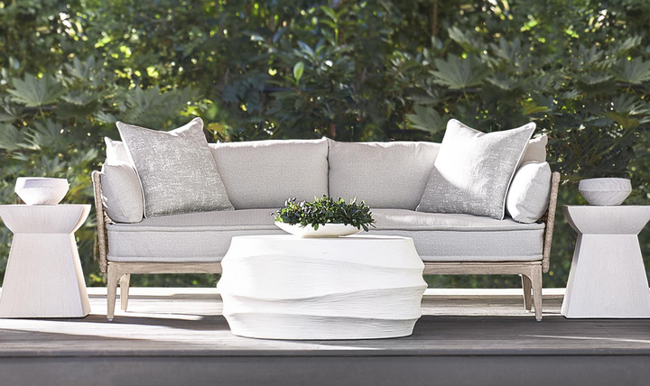 Bernhardt Catalonia 3-Seater Fabric Outdoor Wicker Sofa In Off-White