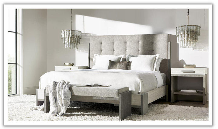 Bernhardt Foundations Taupe Fabric Upholstered Wooden Bed