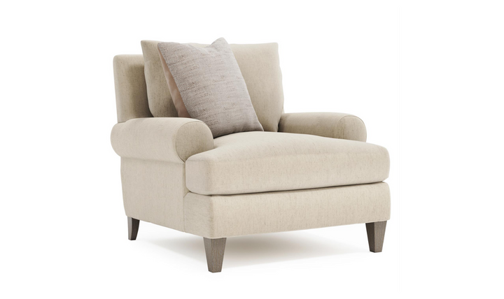 Bernhardt Isabella Fabric Chair with Rolled Arms and Wood Legs-Jennifer Furniture