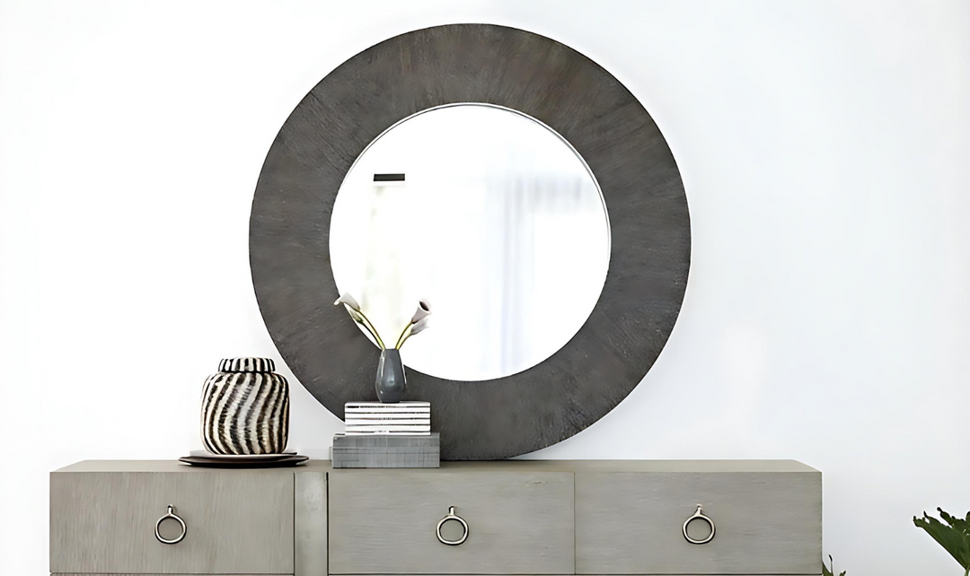 Bernhardt Linea Cerused Charcoal Frame Mirror-Jennifer Furniture