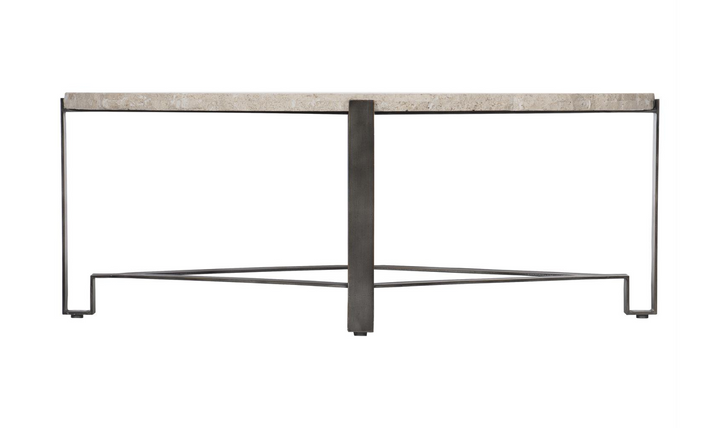 Bernhardt Sayers White Travertine Oval Stone Top Cocktail Table