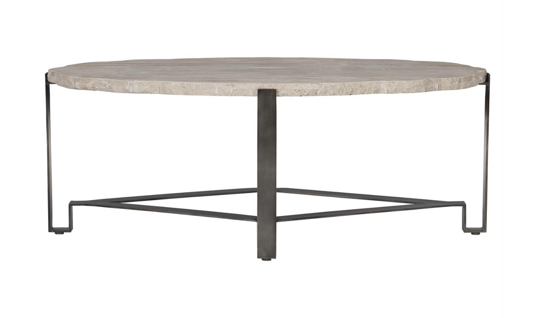 Bernhardt Sayers White Travertine Oval Stone Top Cocktail Table