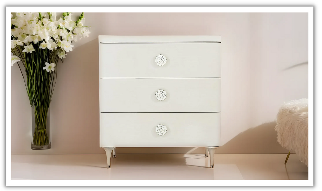 Bernhardt Silhouette 3 Drawers Nightstand In Eggshell-Jennifer Furniture