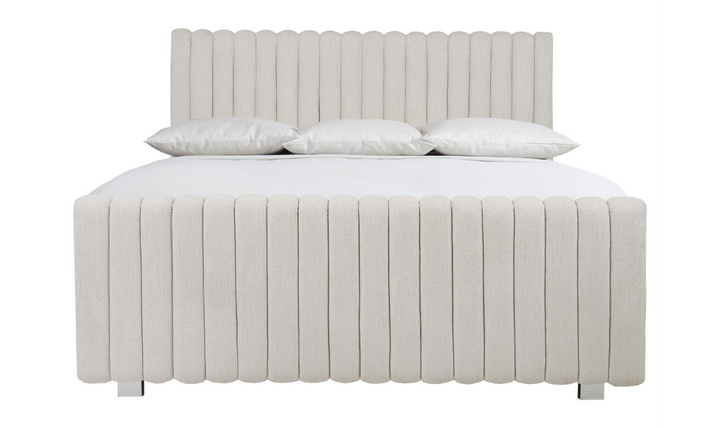 Bernhardt Silhouette Fabric Upholstered Geometric Pattern Panel Bed in White-Jennifer Furniture