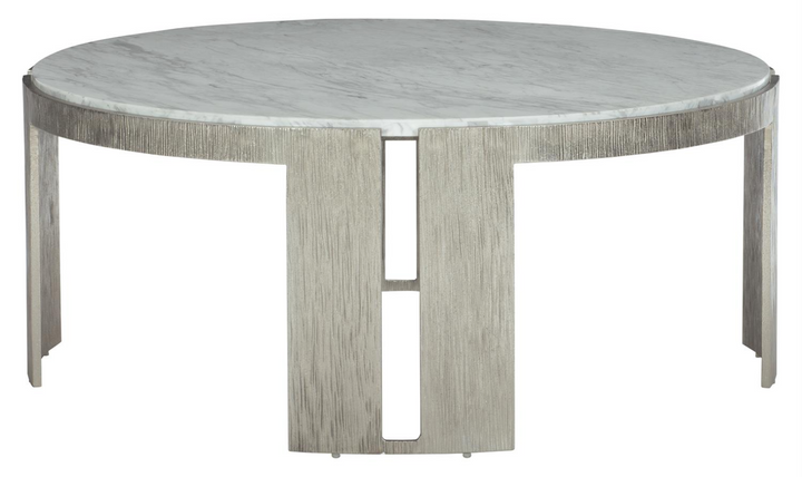 Bernhardt Simone Round Marble Top Cocktail Table With Aluminum Base-Jennifer Furniture