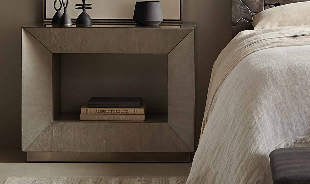 Bernhardt Trane Metal Nightstand in Tarnished Nickel Finish