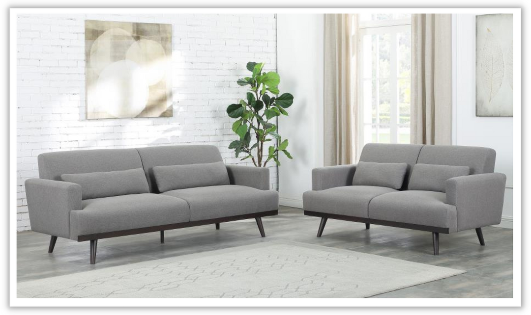 Coaster Furniture Blake Gray Fabric Living Room Set with Attached Cushions