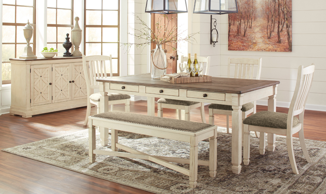 Ashley Bolanburg Upholstered Large Dining Bench in White