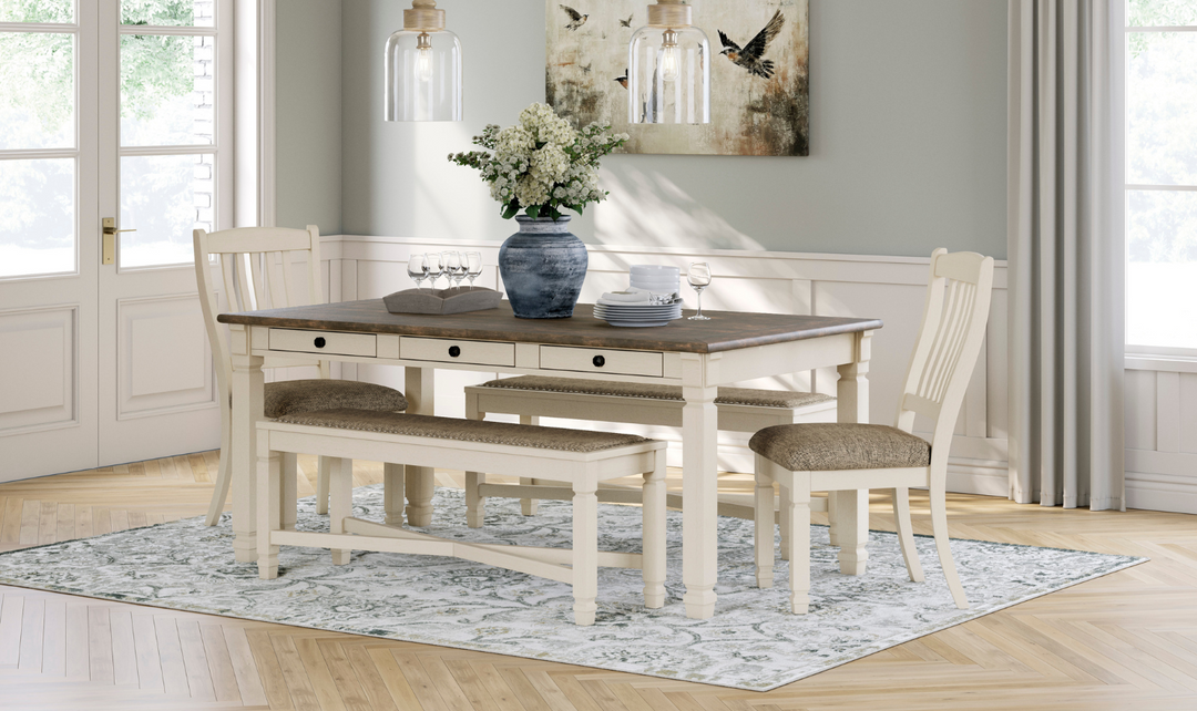 Ashley Bolanburg Upholstered Large Dining Bench in White