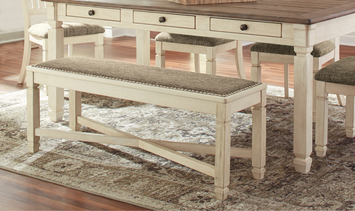 Ashley Bolanburg Upholstered Large Dining Bench in White