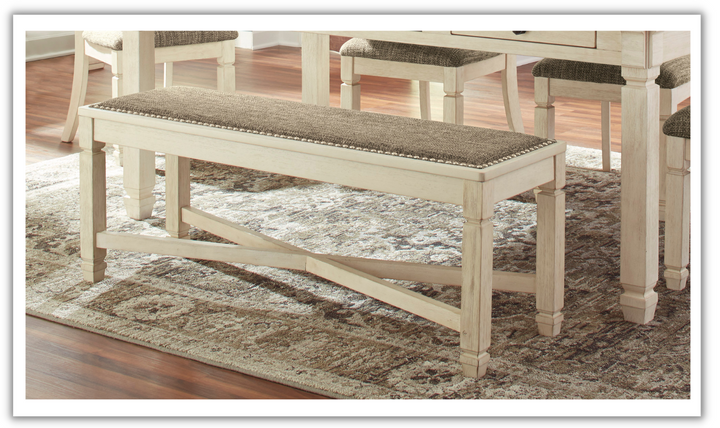 Ashley Bolanburg Upholstered Large Dining Bench in White