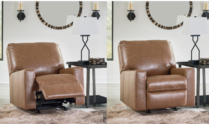 Ashley  Bolsena Rocking Leather Recliner Chair In Caramel