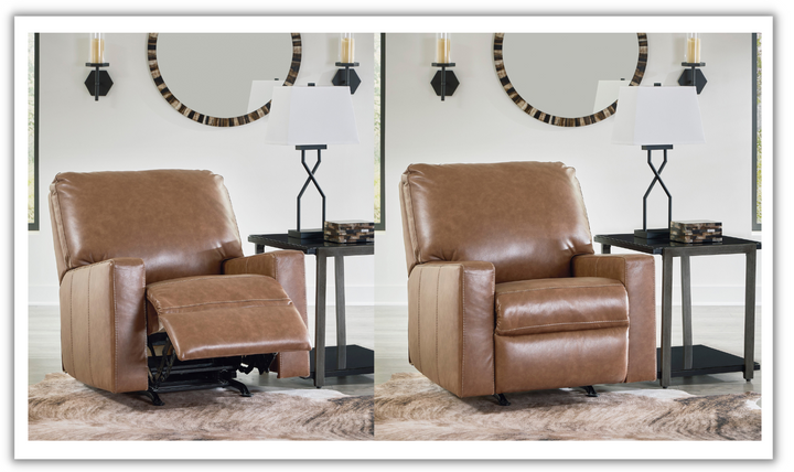 Ashley  Bolsena Rocking Leather Recliner Chair In Caramel