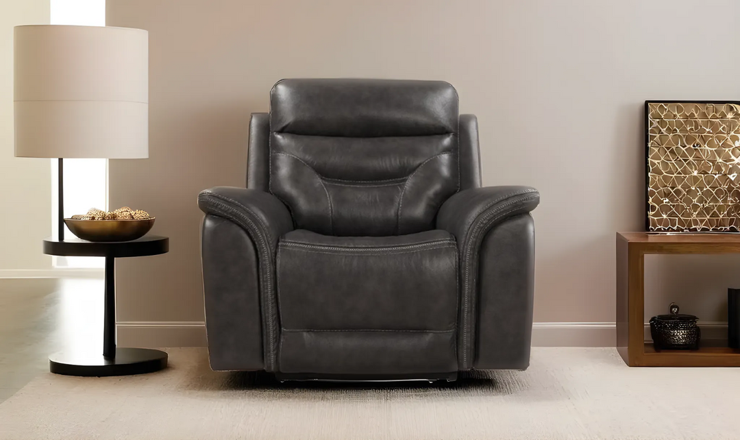 Bullard Gray Leather Chair with USB Charging Ports-Jennifer Furniture