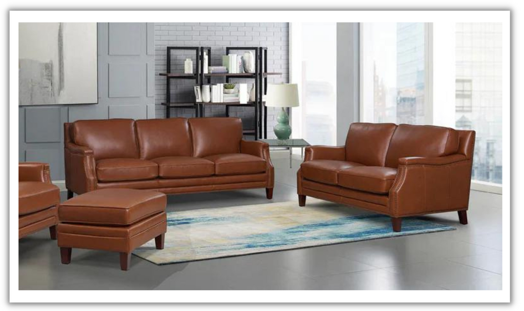 Camano 2 Seater Leather Loveseat With Nail-head Finish