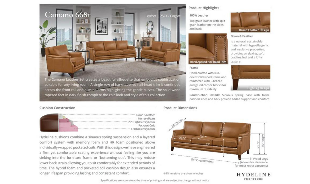 Camano Leather Living Room Set with Nailhead Finish