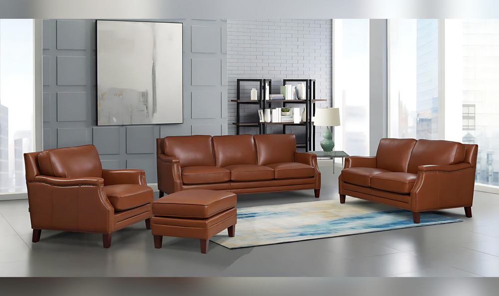 Camano 3 Seater 84'' Leather Sofa With Nail-Head Finish-Jennifer Furniture 