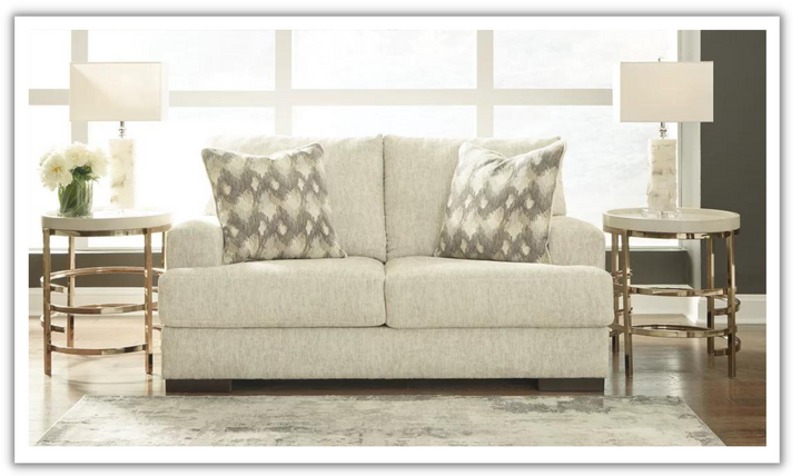 Ashley  Caretti Recessed Arm Loveseat in Parchment Fabric