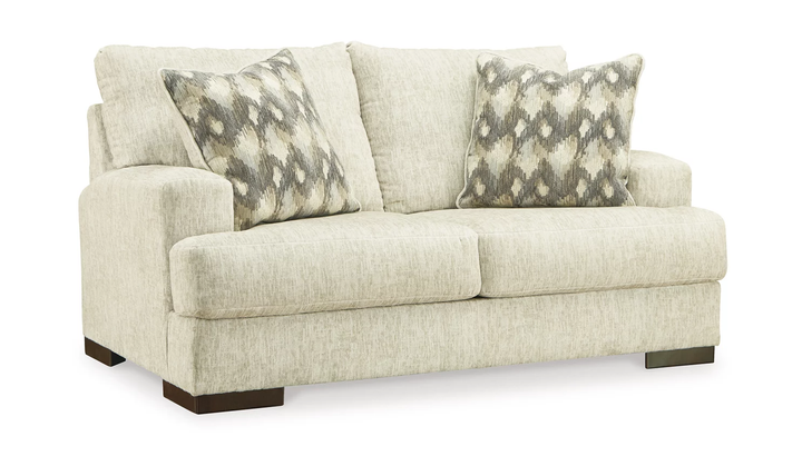 Ashley  Caretti Recessed Arm Loveseat in Parchment Fabric