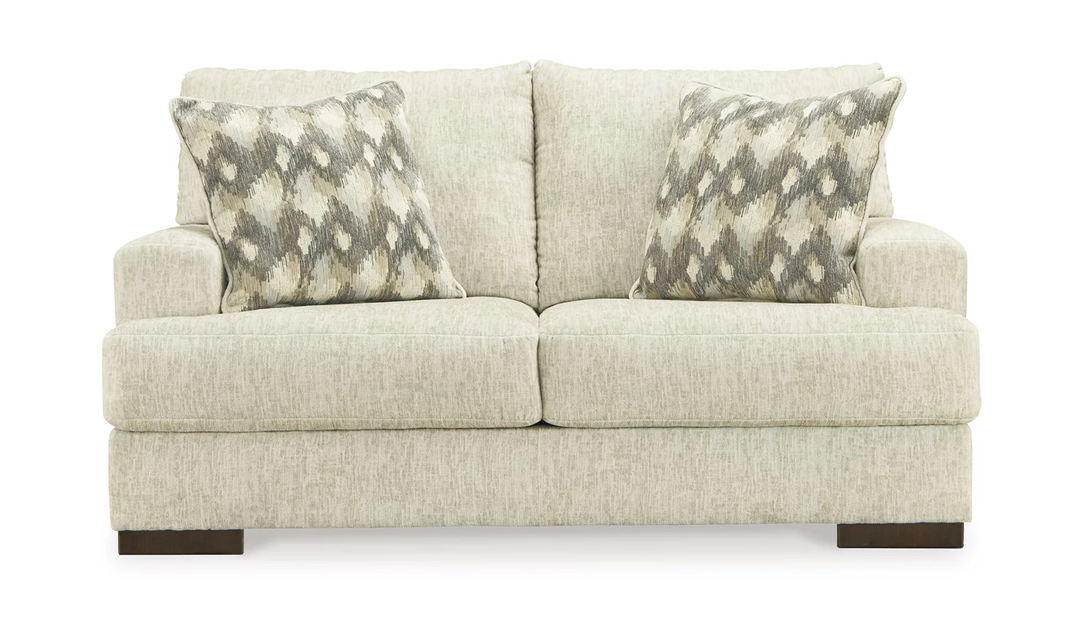 Ashley  Caretti Recessed Arm Loveseat in Parchment Fabric