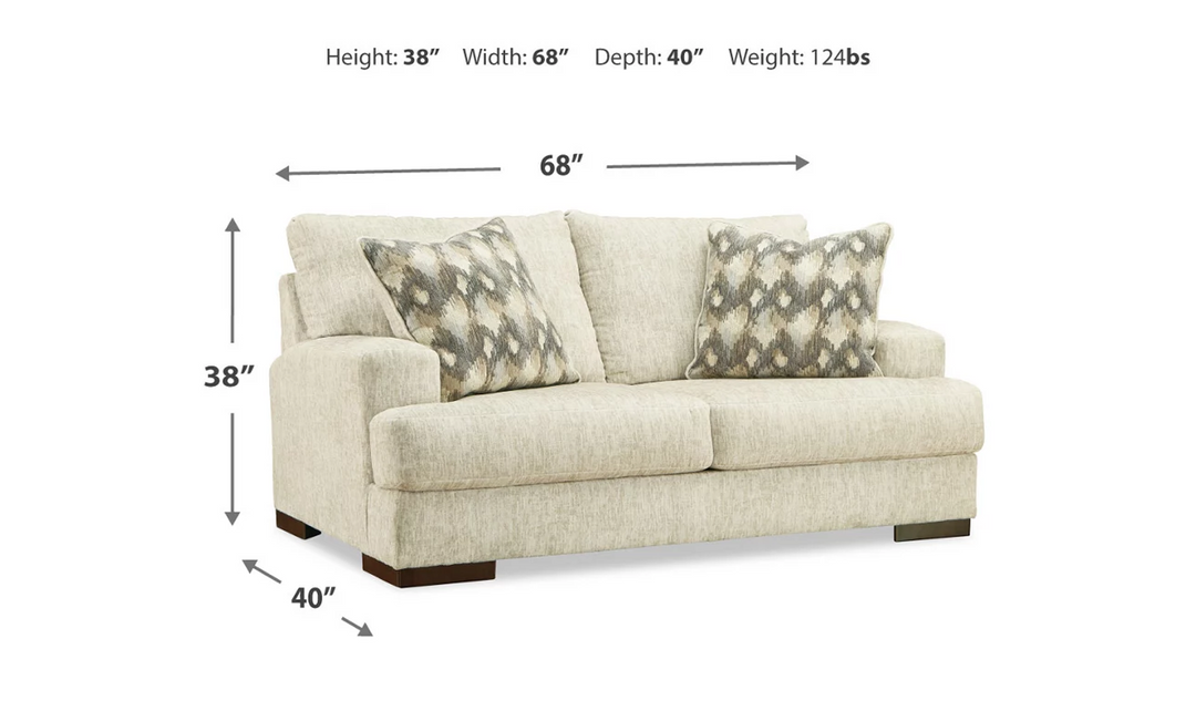 Ashley  Caretti Recessed Arm Loveseat in Parchment Fabric