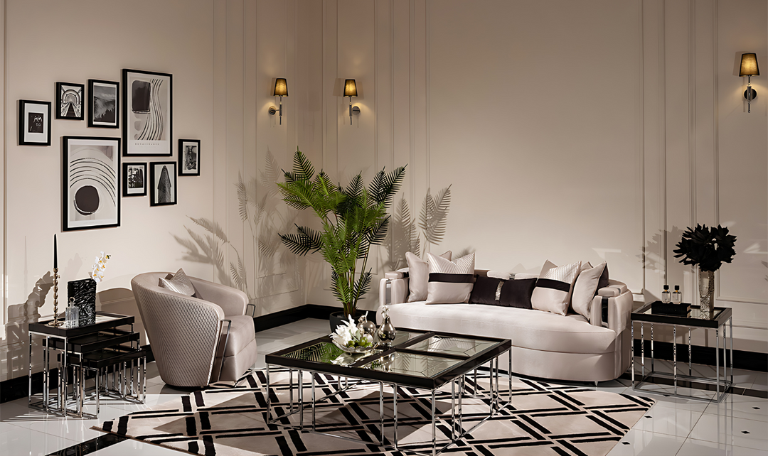 Carmela Living Room Set with Metal Band Arms