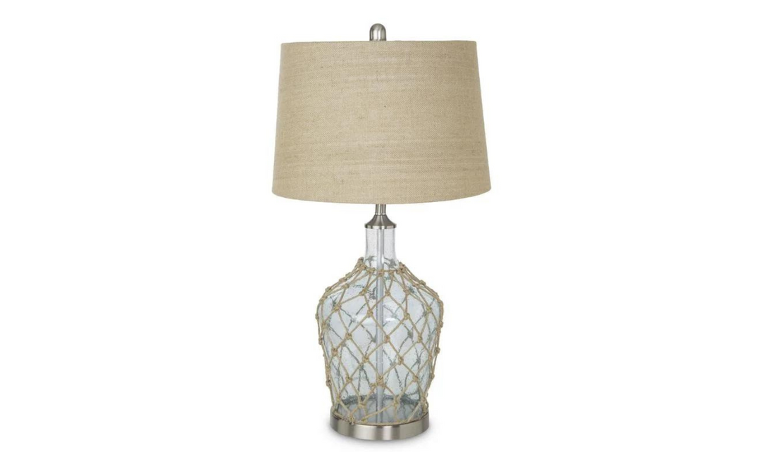 Cast 28" Bubble Glass Coastal Table Lamp Rope (Set of 2)