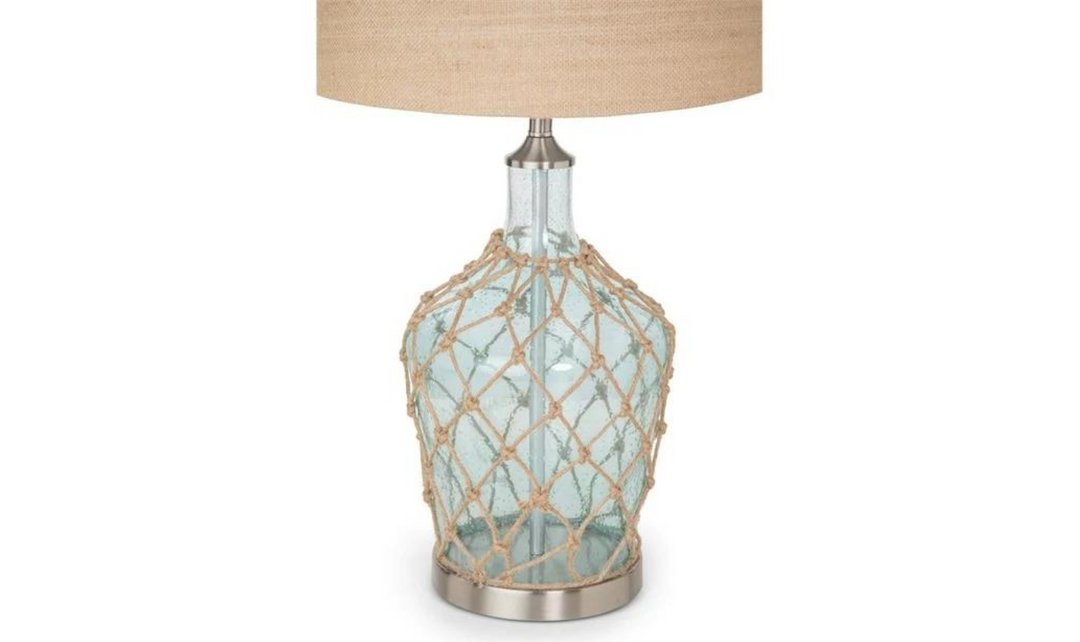 Cast 28" Bubble Glass Coastal Table Lamp Rope (Set of 2)