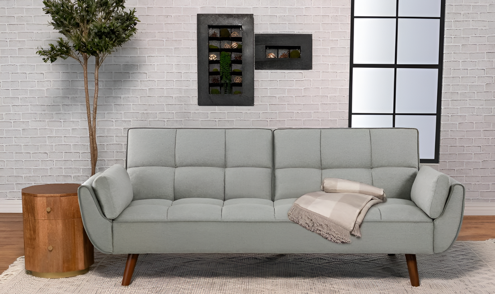 Caufield Biscuit-Tufted Gray Fabric Sleeper Sofa Bed-Jennifer Furniture