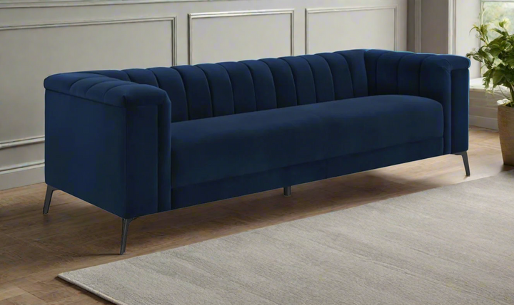 Coaster Chalet Blue Velvet Fabric Tuxedo Arm Sofa-Jennifer Furniture