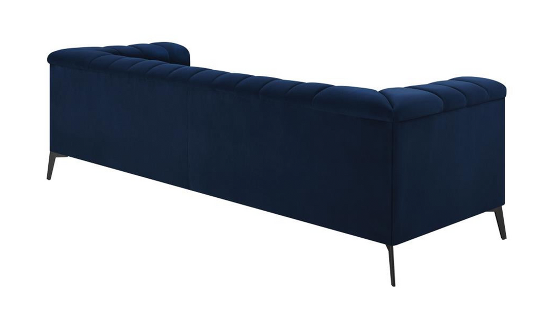 Coaster Chalet Blue Velvet Fabric Tuxedo Arm Sofa-Jennifer Furniture