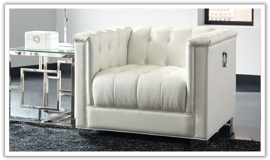 Chaviano Button Tufted Cushion Chair In White